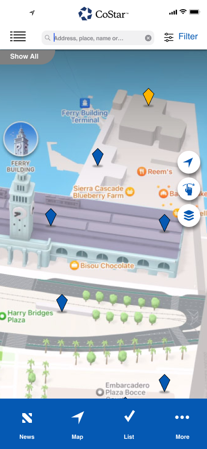 Map — Embarcadero close-up, blue interface